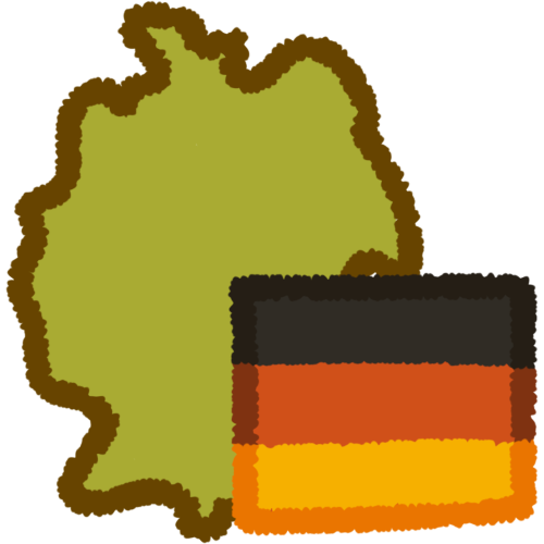 a green shape of the country of germany, with the german flag